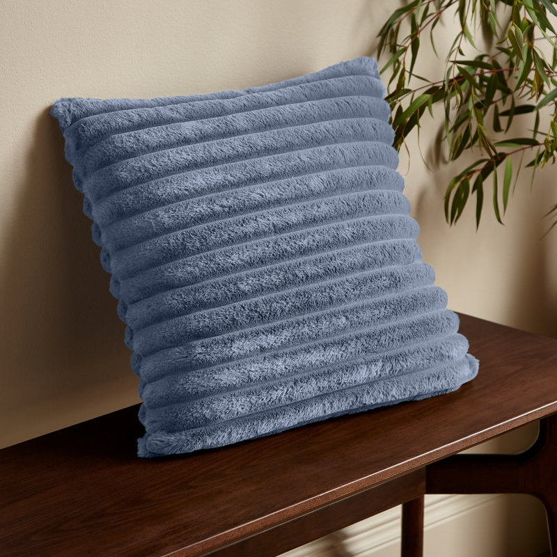 Cosy Ribbed Faux Fur Cushion, Olive Green, Polyester