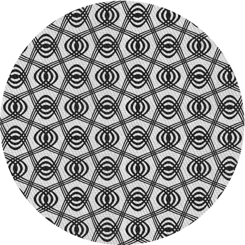 Tapis gris/zone noire à motifs, Rond 3 pi