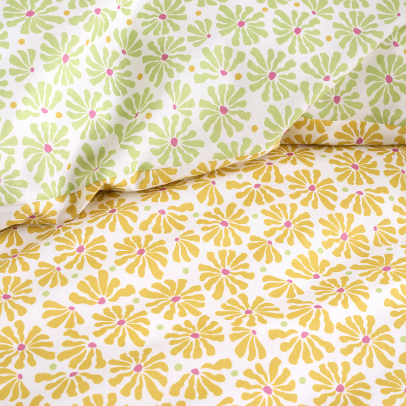 Retro Daisy Floral Cotton Blend Floral Duvet Cover Set, Single