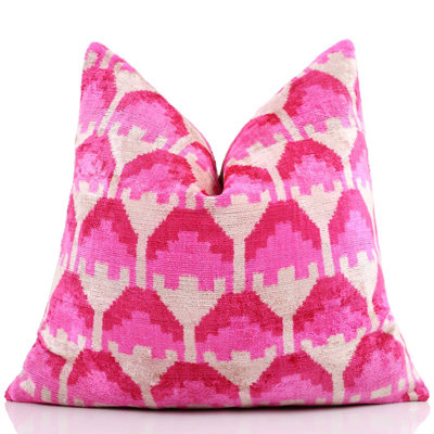 Luxury Pink Silk Velvet Throw Pillow – Handmade 20X20 Ikat Design