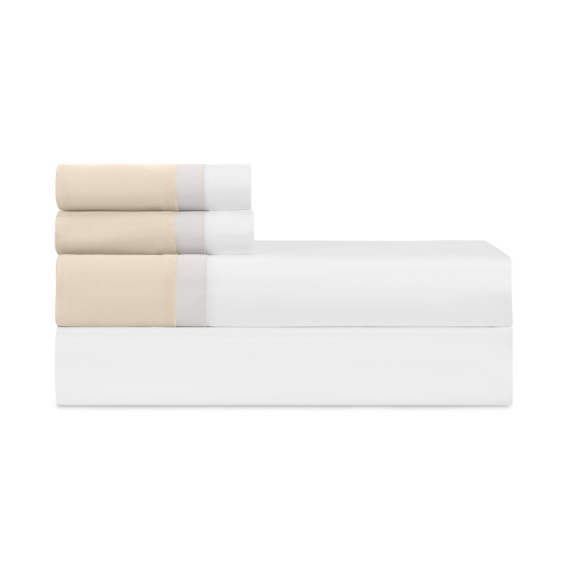 Borders Sateen Sheet Set, White/Oyster/Sable, Full