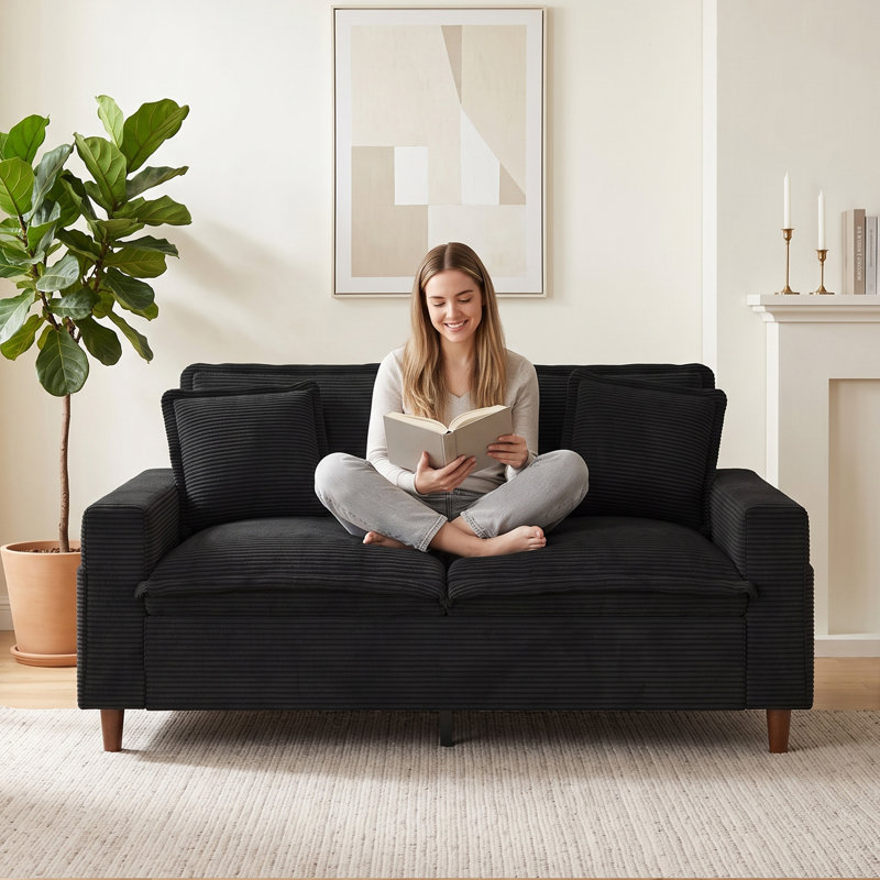 Upholstered 59.1 " Sofa, Corduroy Black