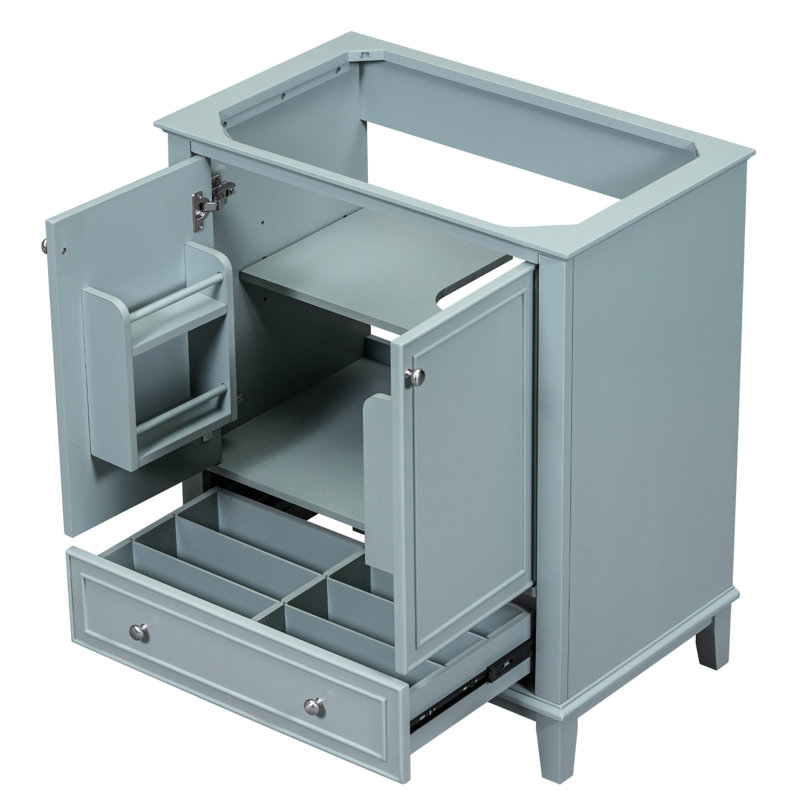 Armoire de salle de bain, base de meuble-lavabo 30 po avec tablette de 30 po - moderne, bois massif et planche, 2 portes et 1 tiroir, tablette réglable, assemblage requis