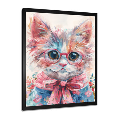 «Intellectual Cat Portrait with Glasses II», reproduction d'art mural