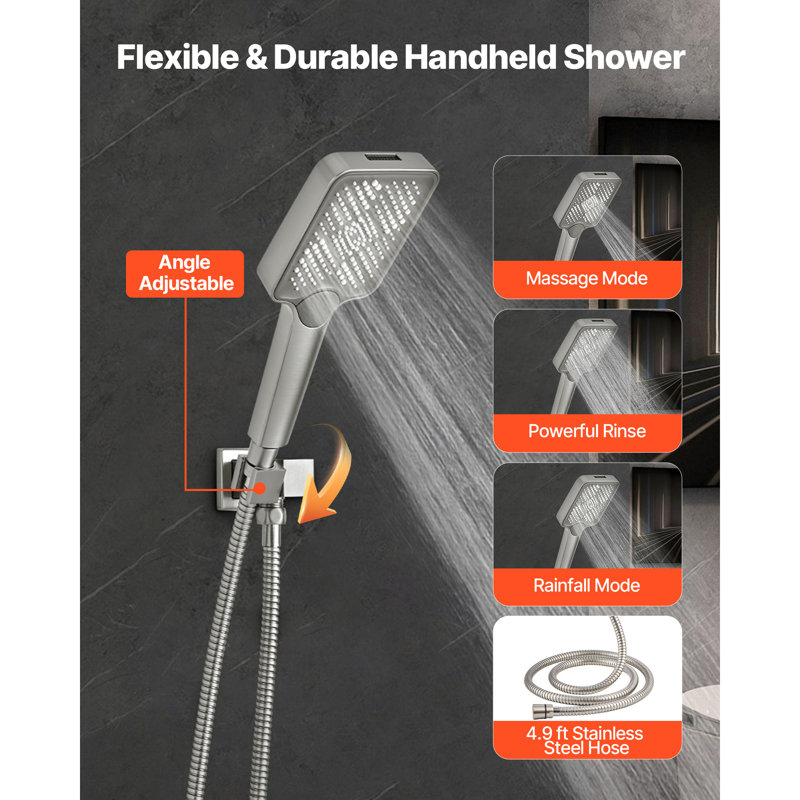 Ensemble de robinet de douche, système de douche à pluie au plafond de 12 pouces avec tête de fixation murale de 6 pouces et douchette à main 4 en 1, valve rotative à double fonction en laiton à 3 fonctions et ensemble de garniture, nickel brossé