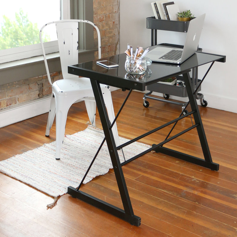 Sarisha Glass Desk with Keyboard Tray, Black