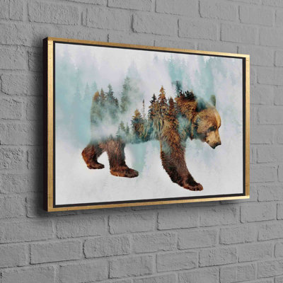 Bear Walking in Snow Canvas Print Featuring Abstract Forest Artwork Perfect for Wedding Decor or Personalized Baby Gift