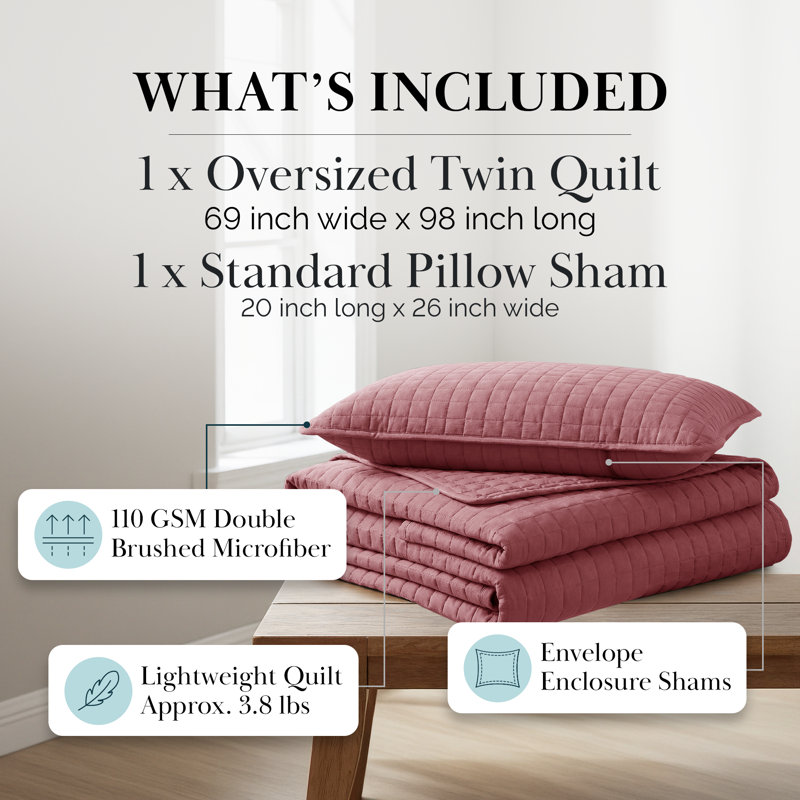 Vilano Springs ® Oversized, Light-Weight Hotel Quality Quilt Set with Matching Shams, Twin/Twin XL Quilt + 1 Standard Sham