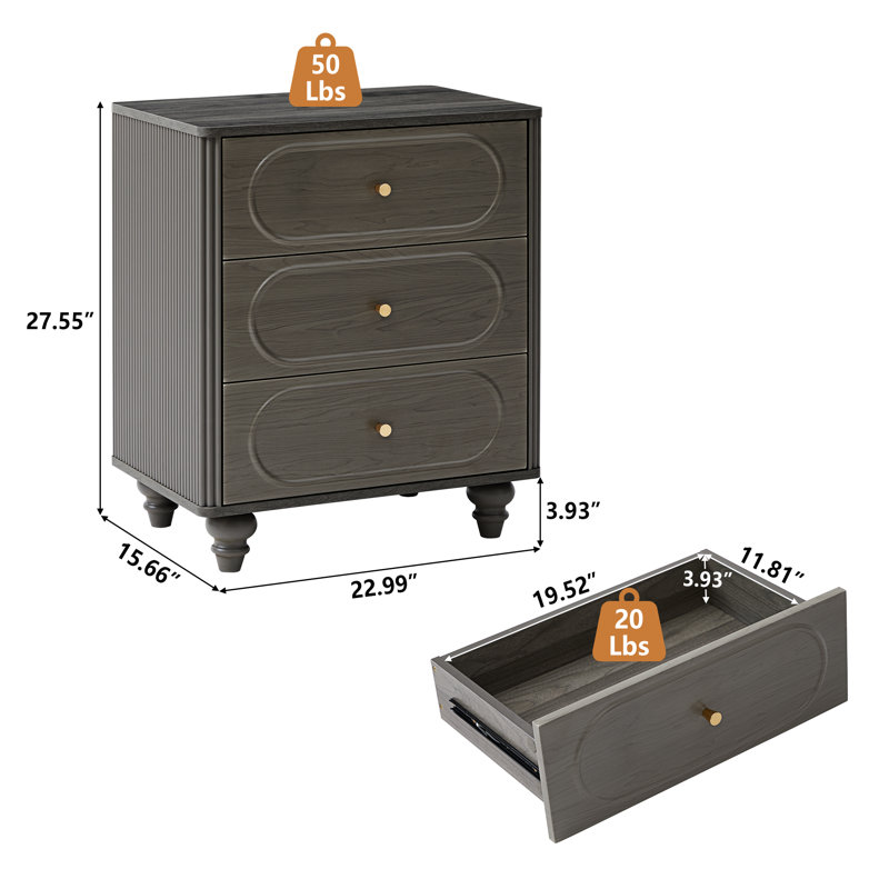 Commode 3 tiroirs, Gris