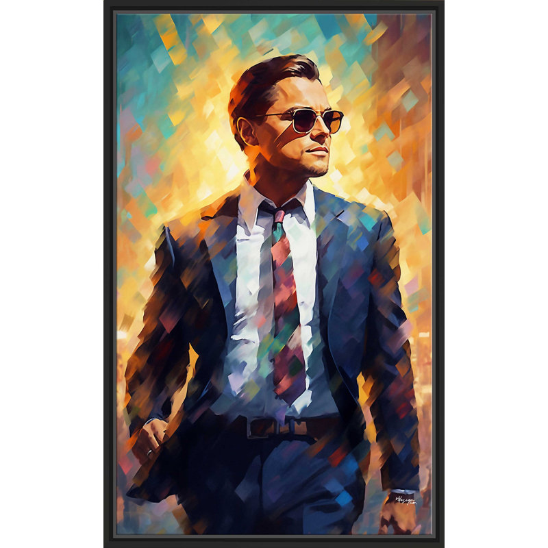 Leonardo Dicaprio as Jordan Belfort - Peinture sur toile à cadre flottant, H 33,5 po x l 21,5 po x P 2 po