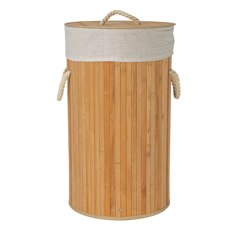 Grove Bamboo Laundry Hamper with Rope Handles, Lid and Removable Machine Washable Laundry Bag, 15-Gallons, Natural