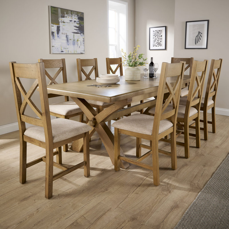 Ciro 2.3m Extending Dining Table & Oak Set 6 Cross Back Chairs, Beige