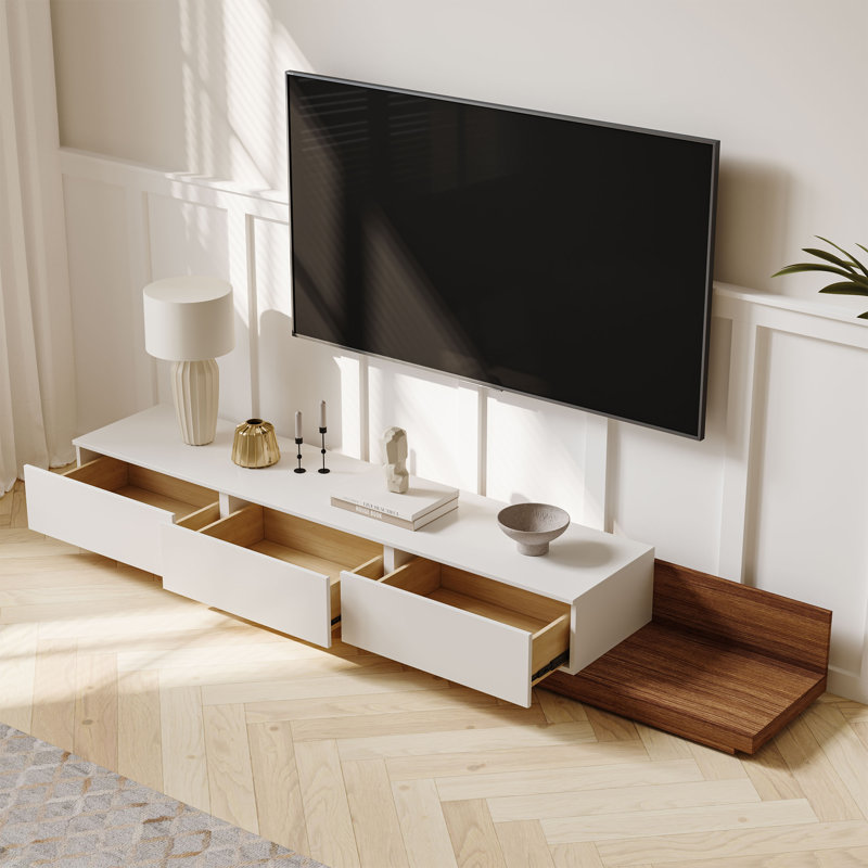 Meuble télé en bois extensible  de 78,4 po, console multimédia en bois, pré-assemblé, Blanc