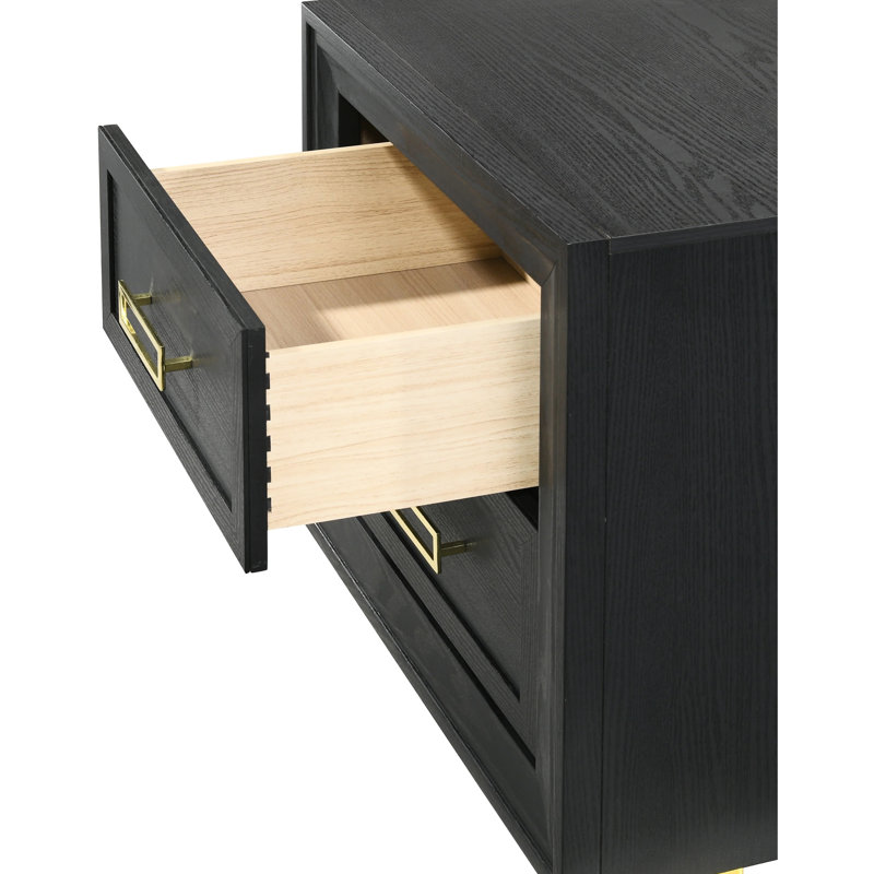 Table de chevet moderne 2, finition noire et détails dorés avec finition, option