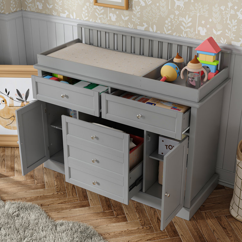 Commode à langer moderne avec rangement solide, Gris
