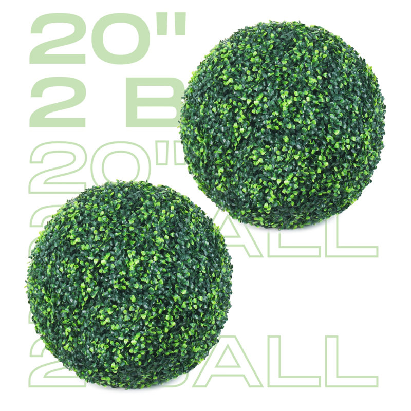 20 Inch 2 Packs Artificial Boxwood Topiary Ball UV Protection Faux Boxwood Decorative Balls for Indoor Outdoor, 2