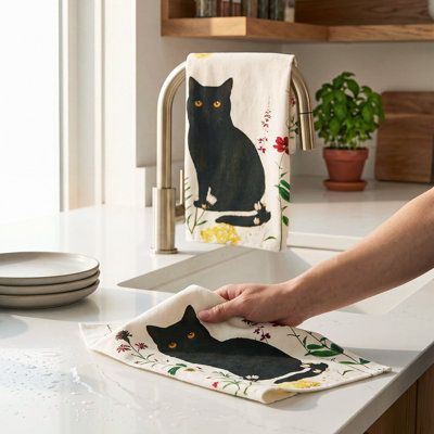 6 Pack Microfiber Floral Bird Cat Printed Kitchen Dish Towels, 17.7x26 Inch Super Absorbent Decorative Cleaning Table Linens