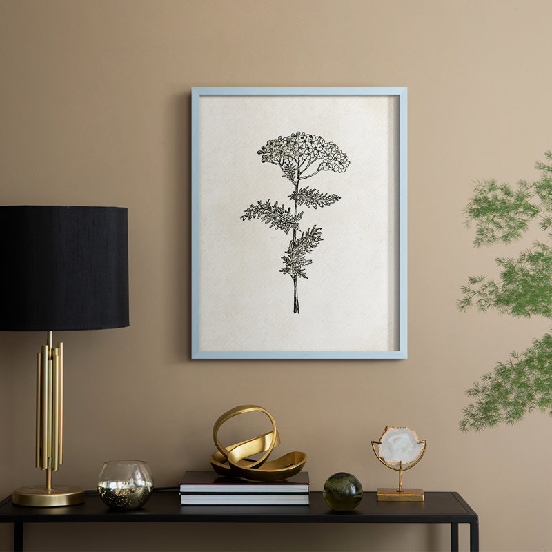 Reproduction florale vintage encadrée «Cccxxiv» - bois massif, Bleu, H 30 po x l 24 po