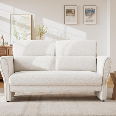 Boucle Accent Chair, Modern Mid-Century Upholstered Armchair for Living Room Bedroom, Ivory