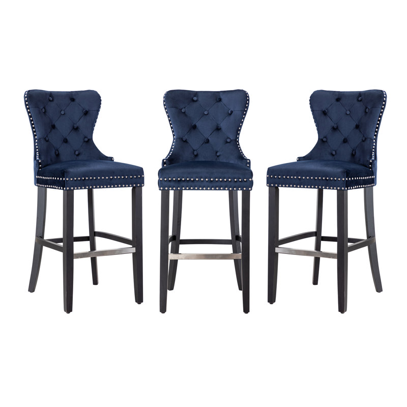 Tabouret de bar et de comptoir Kirsten, Noir, Bleu marine, Tabouret de bar (siège d'une hauteur de 29 po)