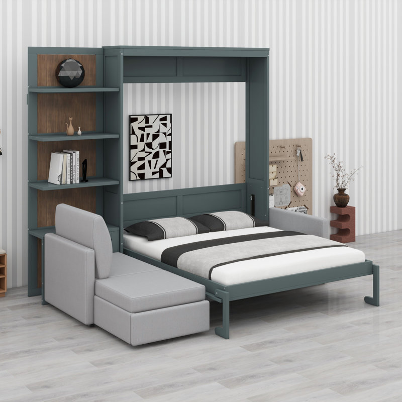 Lit escamotable mural avec canapé et tablettes Murphy, Gris