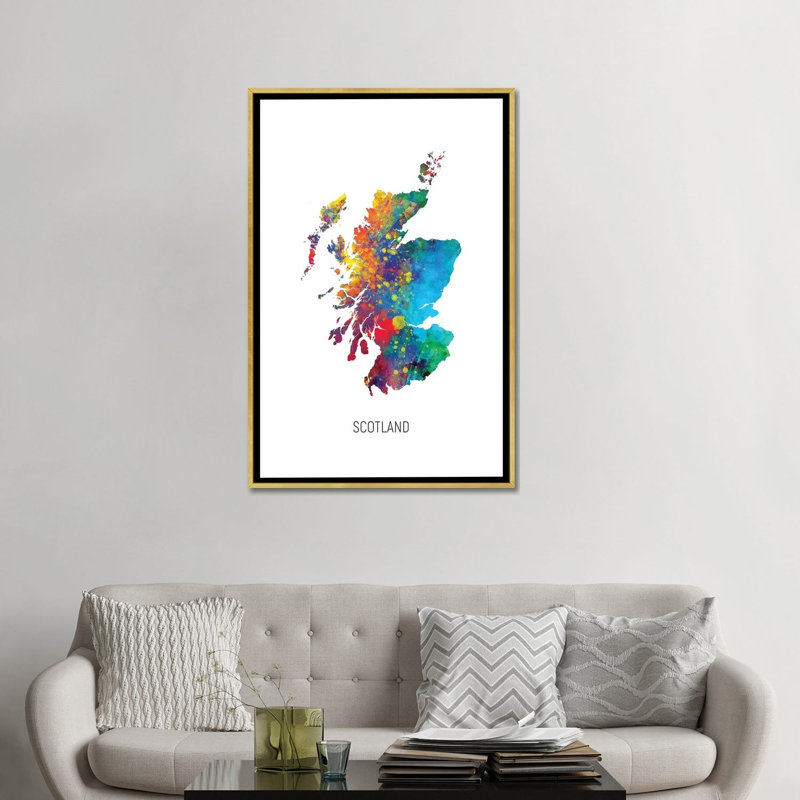 Carte d'Ecosse par Michael Tompsett - impression d'art graphique, H 48 po x l 32 po x P 1,5 po, Toile encadrée d'or