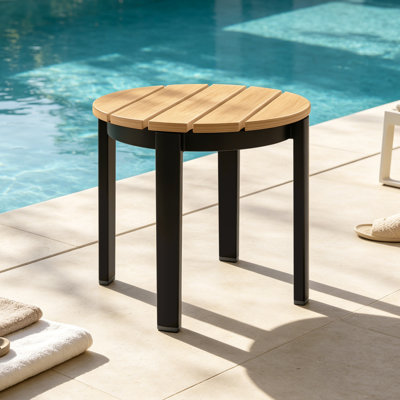 Aluminum Patio Side Table,  Aluminum Frame HDPS Faux Wood, All Weather Side Table for Backyard, Garden, Poolside