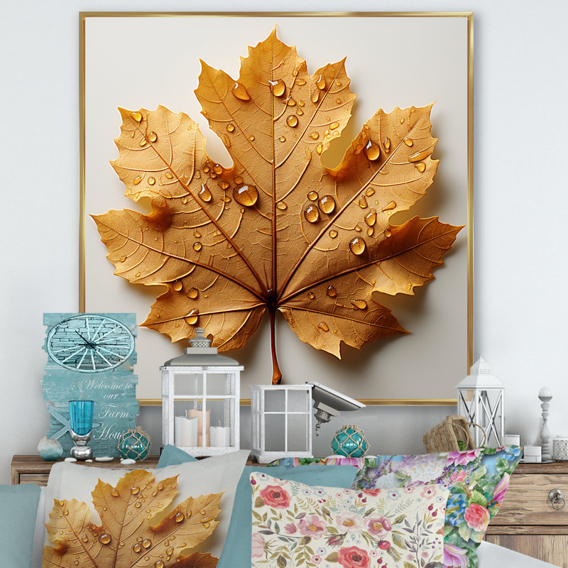 Feuilles brunes réduction roussâtre I, H 30 po x l 30 po x P 1 po, Cadre flottant doré
