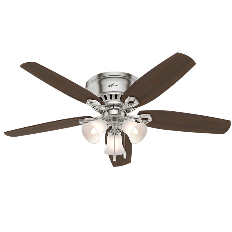 Builder Low Profile 52" 5 - Blade Flush Mount Ceiling Fan with Lights and Pull Chains