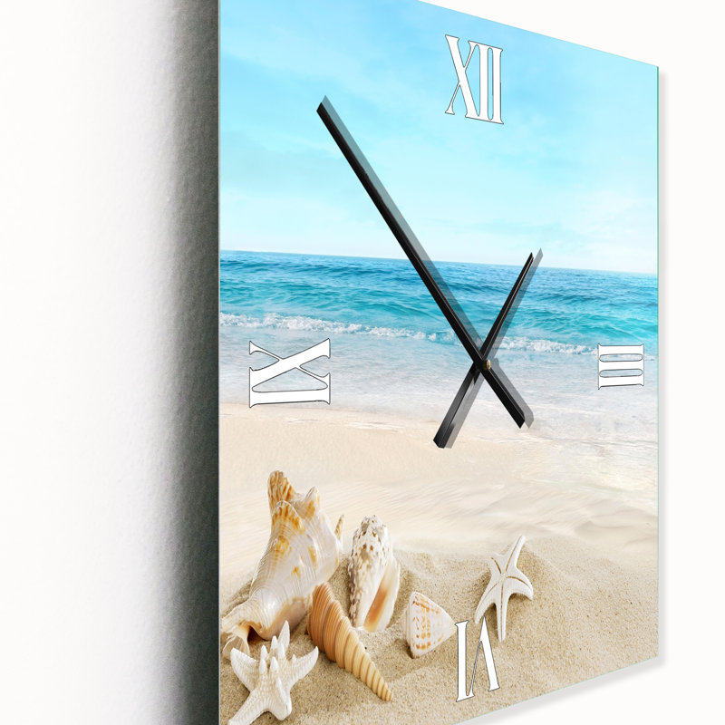 Paysage avec coquillages sur une plage tropicale - Horloge murale plage en métal, Grand