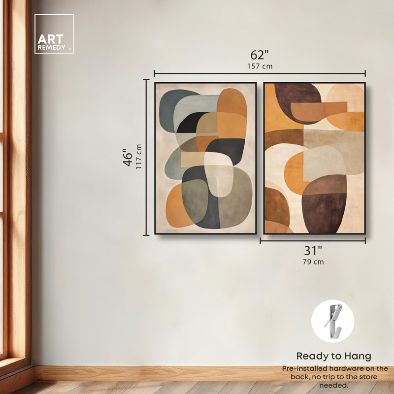 «Serene Modern Abstract Duo», reproduction d'art sur toile par Art Remedy, cadre noir, 30 x 45, H 46 po x l 31 po, Cadre noir