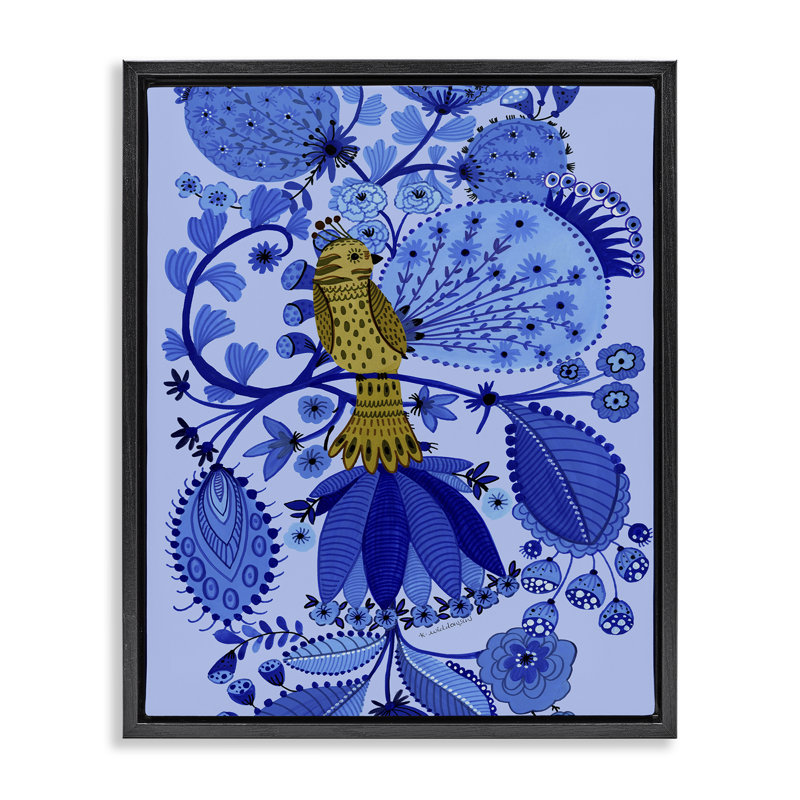 Folk Inspired Whimsical Bird Floating Frame, design by Kay Widdowson, Black, 21" H x  17" W