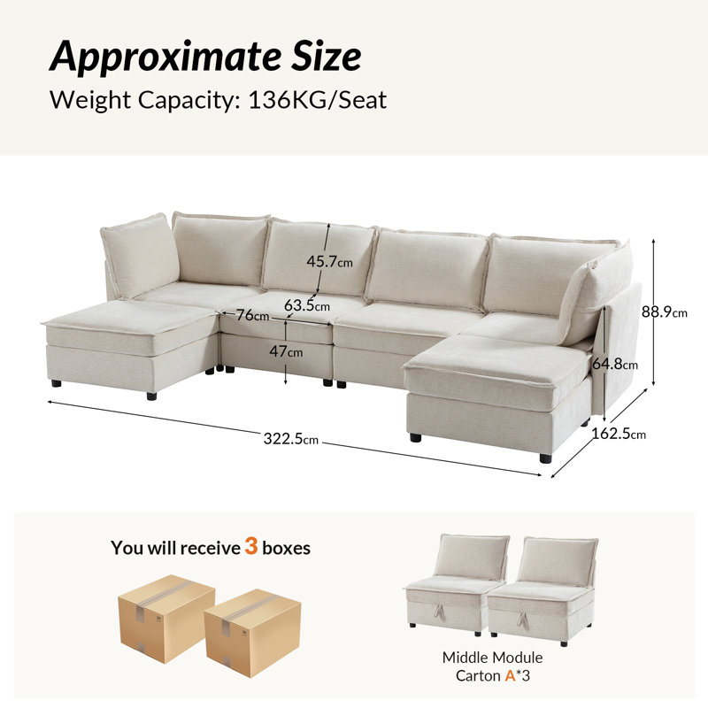 Talani 6 Seater Sofa, Beige