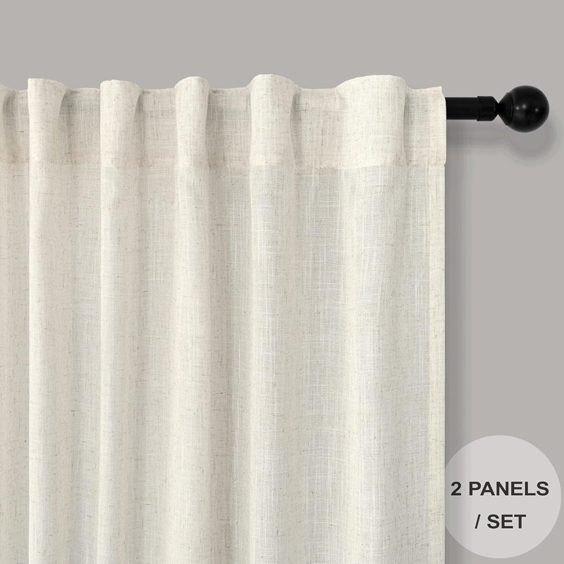 Ivory Linen Blend Light-Filtering Pleated Curtains 52 x 86