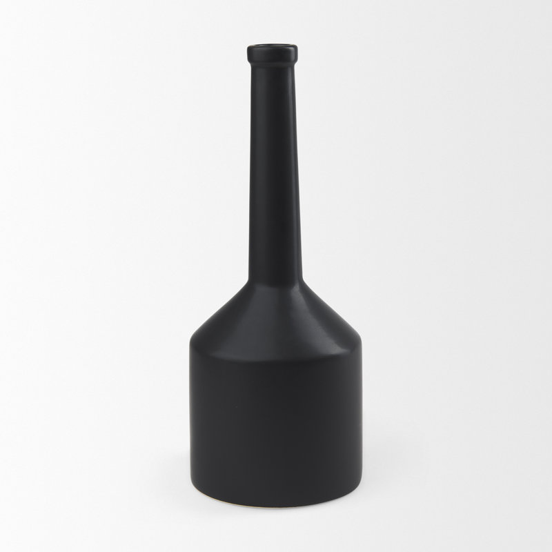 Vase de table en céramique Alisme, H 16 po x l 6 po x P 6 po, Noir mat