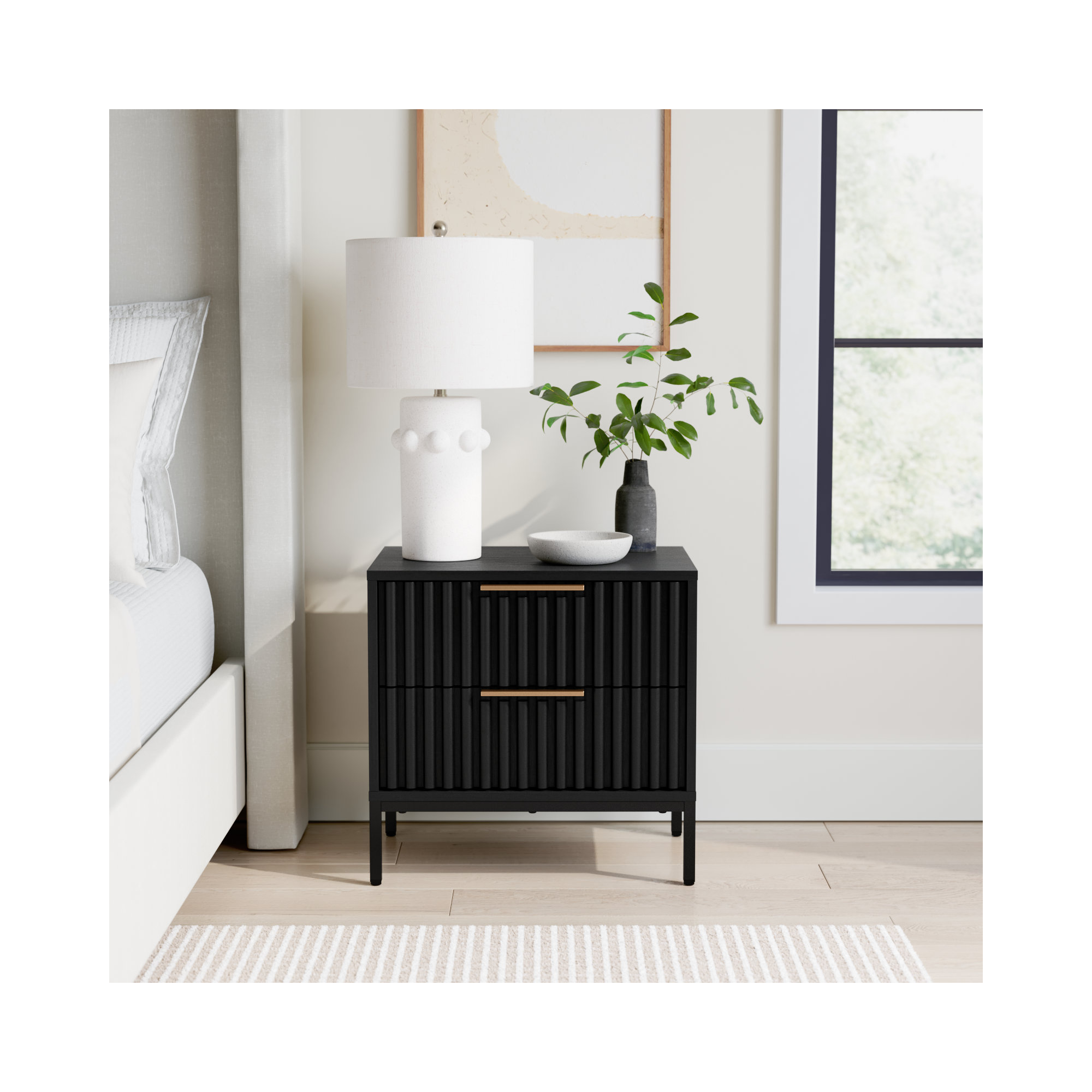Burgess 2 - Drawer Nightstand, Black/Black