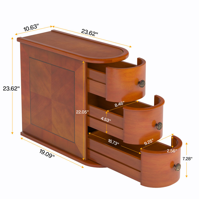 Hesketh 3 - Drawer Solid End Table, No Assembly Required, Finished Back, Brown