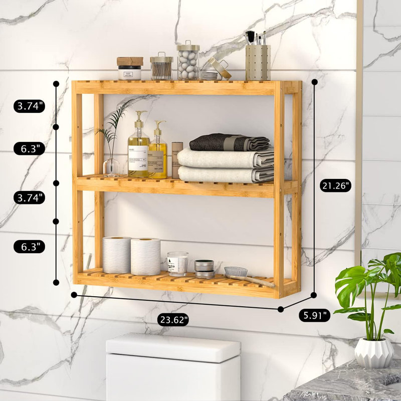 3-Tier Bamboo Wall Mount Storage Shelf - Adjustable Bathroom Over Toilet Shelf, Multifunctional Space-Saving Organizer For Living Room, Kitchen, Bedroom