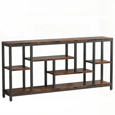 70.86-inch Rustic Industrial Console Table with Multi-Level Shelving