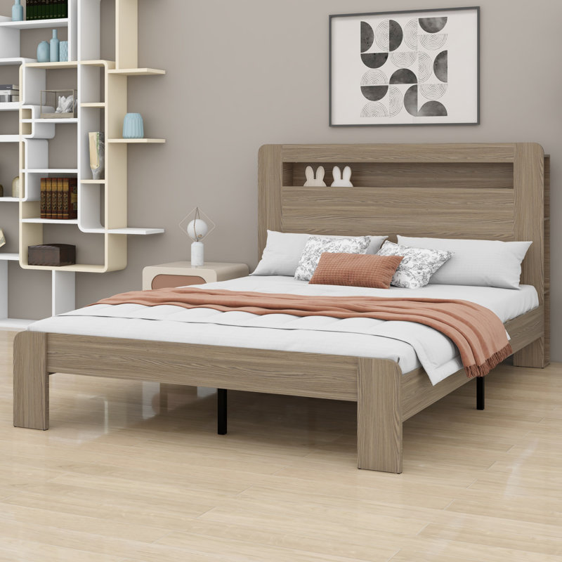 Base de lit plateforme avec tête de lit à DEL et rangement facile