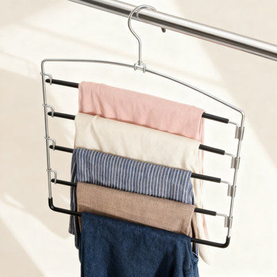 Cintres anti-dérapants pour pantalons multicouches avec bras pivotants - Organisateur de garde-robe en acier inoxydable peu encombrant pour jeans, foulards, serviettes et vêtements