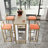 -piece bar table and chair set with gold frame, multi-layer tabletop, sponge cushions, orange upholstery