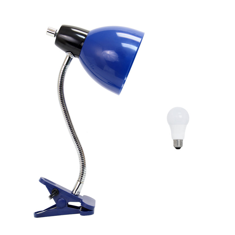 Adjustable Blue Clip-on Desk Lamp with Flexible Gooseneck