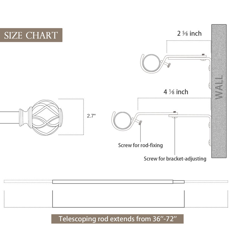 Tringle à rideaux simple réglable 1 po Saniyah, 36" - 72", Or champagne