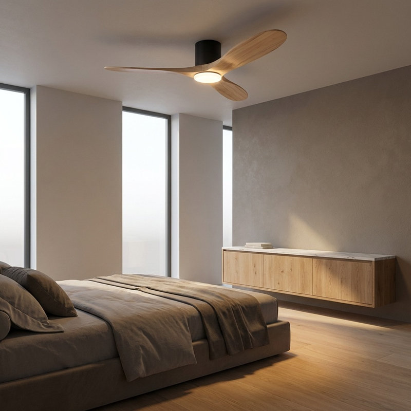 Ventilateur de plafond intelligent Smart Hugger, Miel naturel, Noir mat, 52 po de largeur
