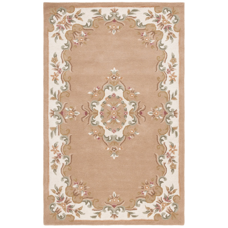 Stenger Hand Tufted Wool/Cotton Floral Rug in Ivory/Beige, Rectangle 5' x 8'