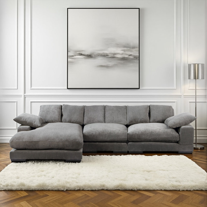 Plunge Large Sectional, Gray Corduroy