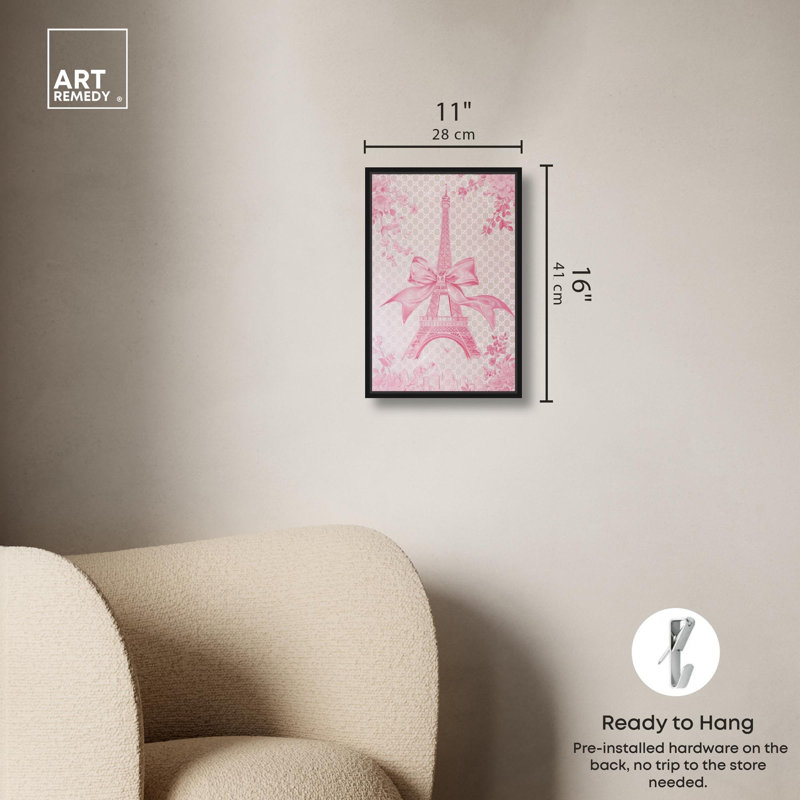 Ruban Tour Eiffel, toile par Art Remedy, Noir, H 16 po x l 11 po, Cadre flottant