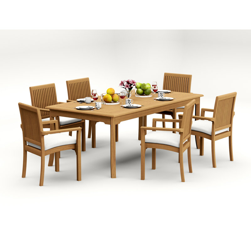 9 Pcs Grade-A Teak Wood Dining Set: 83" Rectangle Table And 8 Lua Stacking Arm Chairs #11LU1808, 6