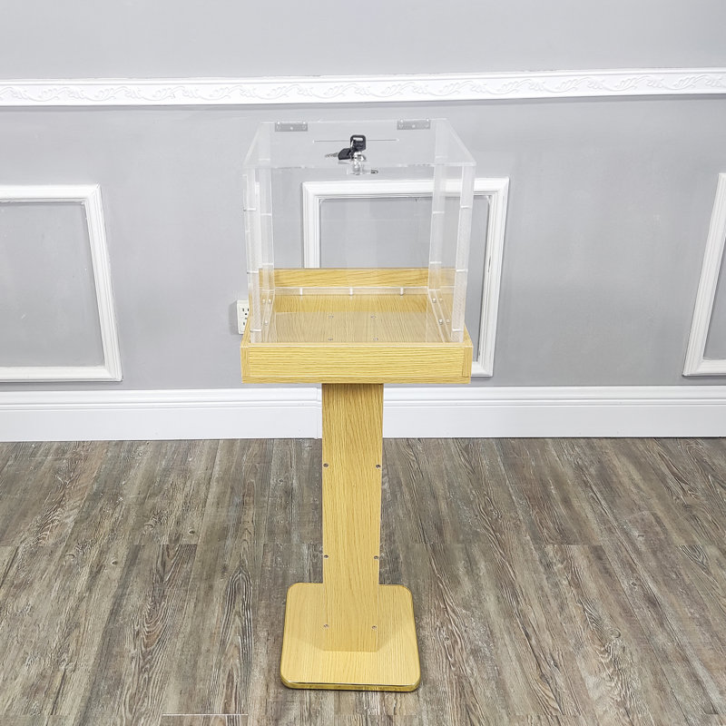 FixtureDisplays Wood Acrylic Large Floor Standing Tithing Box 